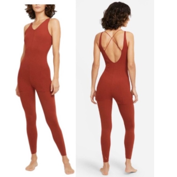 Nike Yoga Luxe Dri-FIT Infinalon Jumpsuit Orange Size Small - Picture 1 of 16